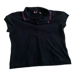 NY Jeans | Y2K Black Collared Polo Pink Stripe Crop Top